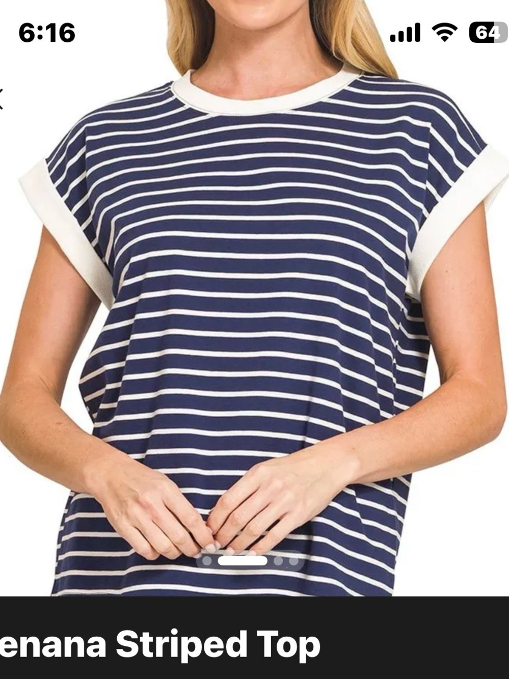 Zenana Navy/ White Striped Short Sleeve Top size SMALL/Cotton, Boxy Relaxed fit